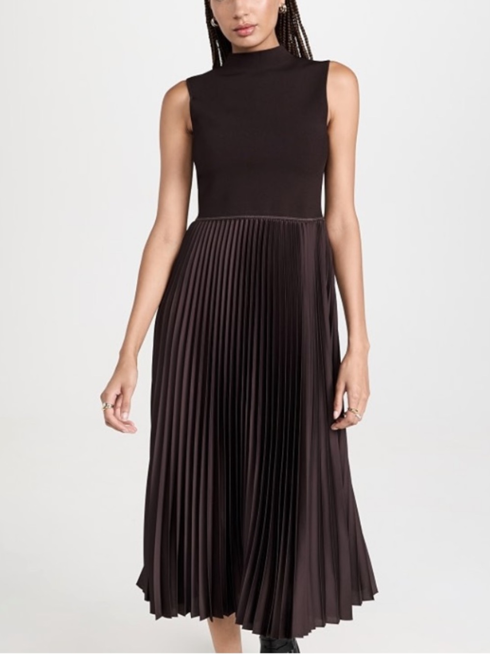 Theory Brown Silk Pleated Combo Dress Size P